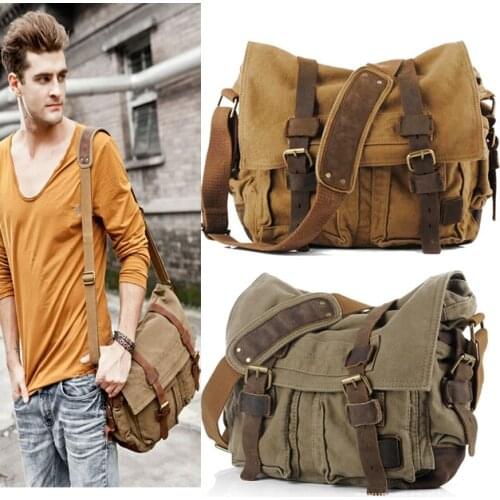 ANAWISHARE Canvas Leather Crossbody Bag Men Military Army Vintage Messenger Bags Large Shoulder Bag Travel Bags I AM LEGEND