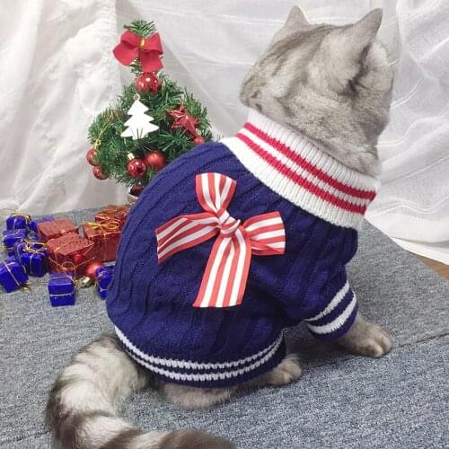 Pet Dog Clothes Cat Sweater With Cute Bowknot Puppy Turtleneck Pullover Winter Warm Knitwear Apparel New Dogs Jumper Clothing
