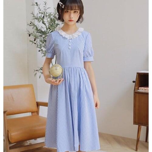 Japanese elegant sweet lolita dress vintage lace ruffled puff sleeve lattice victorian dress kawaii girl gothic lolita op loli