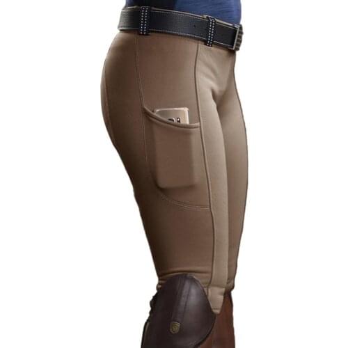 50%HOT Women Solid Color Pocket Hip Lift Elastic Equestrian Pants Horse Racing Trousers