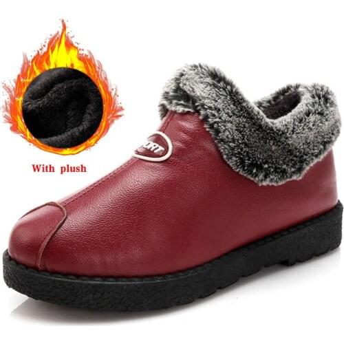 Women Warm Snow Boots Faux Fur Ladies PU Leather Plush Short Boots Female Shoes Women Mom Waterproof Slip On Winter Footwear