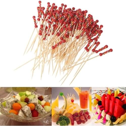100pcs Beads Bamboo Cocktail Picks Food Sticks Disposable Toothpicks Party Club Home Fruit Pick