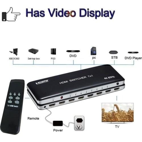 7x1 HDMI Switch 3x1 HDMI 2.0 Switcher Video Converter 3 / 7 In 1 Out 4K 60HZ for Mi Box3 PS3 PS4 Xbox PC To TV Monitor Projector