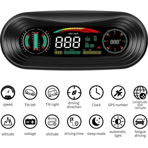 Auto Head Up Display Car GPS Speedometer Windshield Inclinometer Latitude HUD Display Speed Projector Anti Fatigue Driving Alarm
