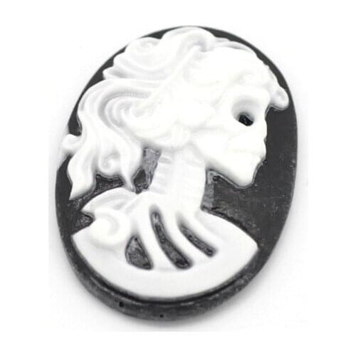 Free Shipping 50pcs White Resin Skull Pattern Oval Cameo Embellishment Findings 25x18mm Scrapbooking