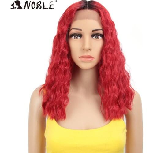 Noble 14" Synthetic Wigs Red Bangs Water Wave Heat Resistant Synthetic Wigs For Black Women African American Lace Front Wg