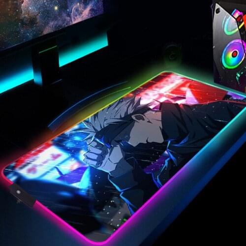 Large RGB Mouse Pad Anime Gaming Mousepad Jujutsu Kaisen Desk Mat LED 900X400 XXL Computer Keyboard Laptop Pad Notebook desk mat