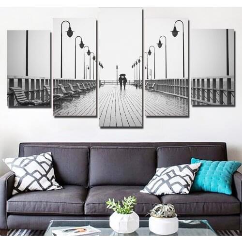 Black and White Landscape Canvas Painting Street Lamp Street Back View Wall Picture for Living Room Decoration Wall Art Posters