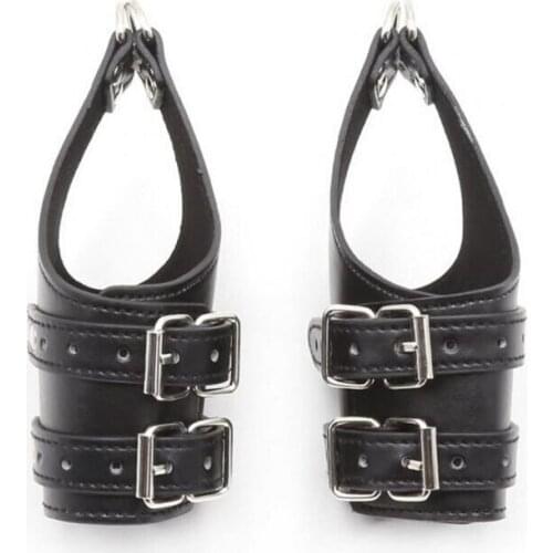 Black Cosplay Suspension Handcuffs PU Leather D-Ring Swing Hand Cuffs Sex Bondage Restraint Sex Toys For Adult Sex Games