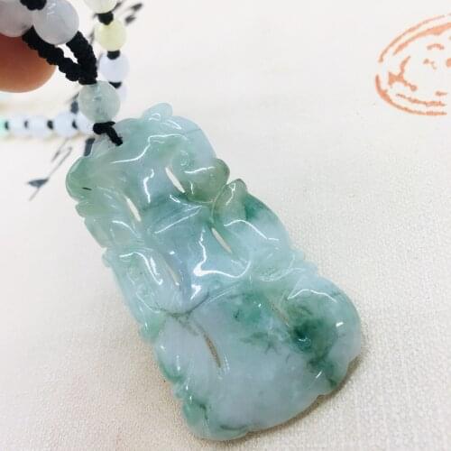 Pure natural Emerald jade hand carved light color small purse pendant tricolor jade bead necklace men and women sweater chain