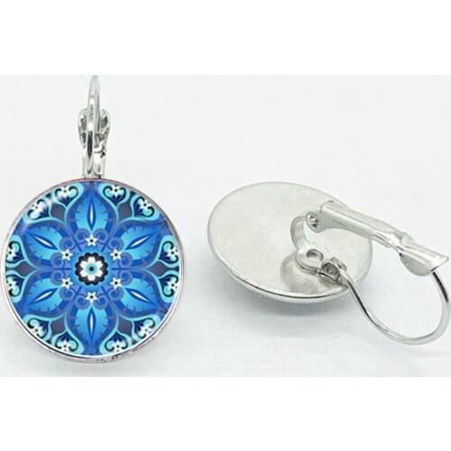 Flower Of Life Tibetan Om Mandala Earrings Gray Om Jewelry Retro Buddhist Meditation Jewelry Glass Dome Pendant Gift