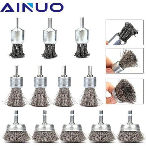 12Pcs Steel Rotary Joint Knot Flat Wire Wheel Cup Brush Disk Rust Removal Polishing Stainless Steel Wire Wheel Brushes