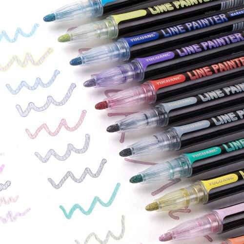 Double Line brush Pen Metallic Magic Outline Markers Set For Scrapbooking Doodling Art Drawing School Stationery Supplies manga