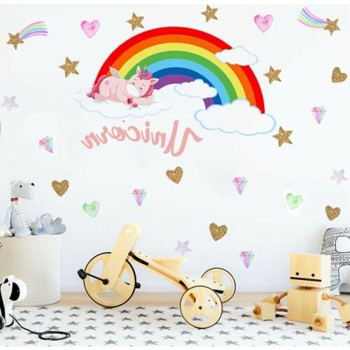 Unicorn Rainbow Mural Room Decoration Sticker Kindergarten Creative Wall Sticker Childrens Room Crow Wall Decal