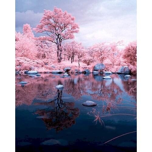 GATYZTORY Frame Picture DIY Painting By Number Pink Tree Landscape Acrylic Paint By Numbers Handpainted Picture By Numbers Art