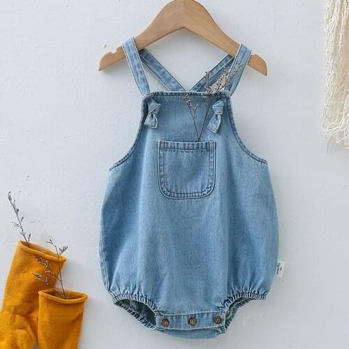 Newborn Baby Girls Boys Sleeveless Cowboy Jumpsuit Overall Korean Style Summer Baby Boys Girl Bodysuits Toddler Baby Clothes