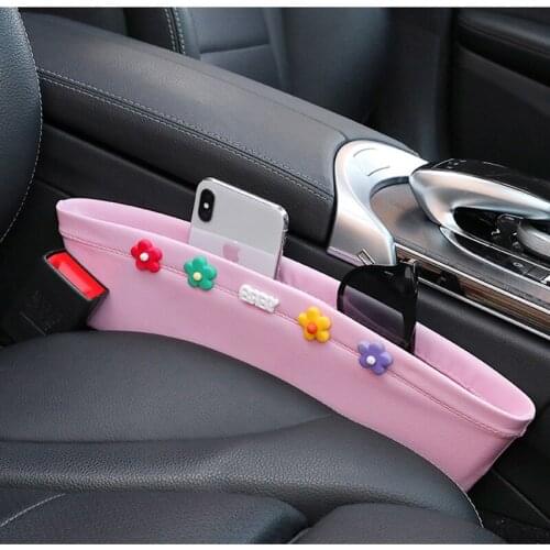 Cute Cartoon Car Seat Gap PU Leather Storage Box Auto Organizer Pocket Phone Bottle Cups Holder Flower Car Styling Accessories