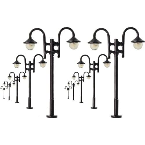 LYM30N 5pcs Model Trains N Scale 1:160 Lamp Street Lights Two-head Warm White LEDs Railway Layout