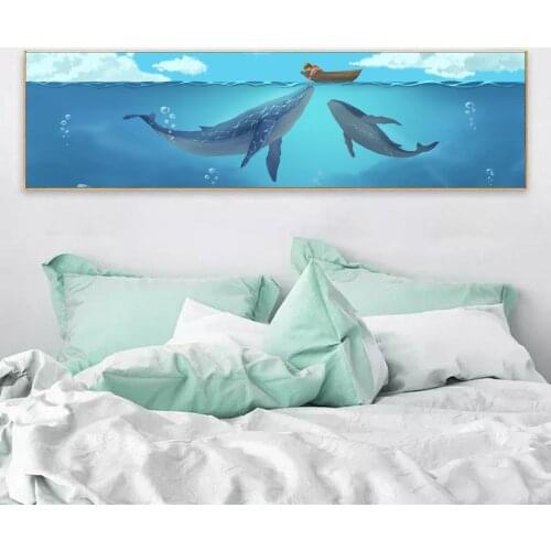 Marine Animals Nordic Modern Simple Style Whale Sailboat Wall Art Paint Canvas Prints Canvas Art Poster Oil Paintings No Frame