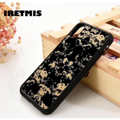 Iretmis 5 5S SE 6 6S Soft TPU Silicone Rubber phone case cover for iPhone 7 8 plus X Xs 11 Pro Max XR Black Gold Dust