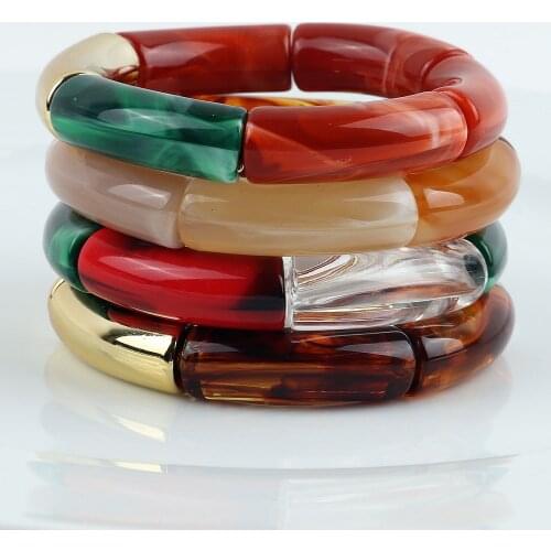 FishSheep Colorful Acrylic Bracelets Set For Women Girls Resin Stretch Tube Beads Charm Bracelet Bangle 2021 New Fashion Jewelry