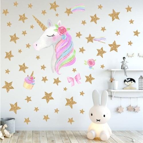 Unicorn Wall Decal Cute Unicorn Flamingo Wall Stickers DIY Poster Cartoon Animal Wallpaper Stickers on the Wallfor Kids Rooms