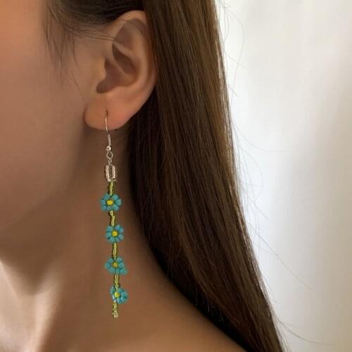 Origin Summer Bohemian Small Daisy Flowers Daisy Earring for Women Femme Handmade Beaded Long Tassel Earring Jewelry Pendientes