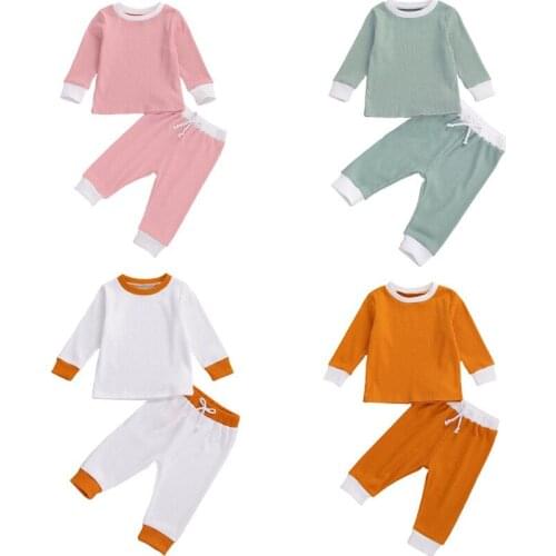 Citgeett Autumn 0-24M Newborn Clothing Baby Girls Boys Clothes Sets Solid Long Sleeve T Shirt and Pants 2pcs Spring Set