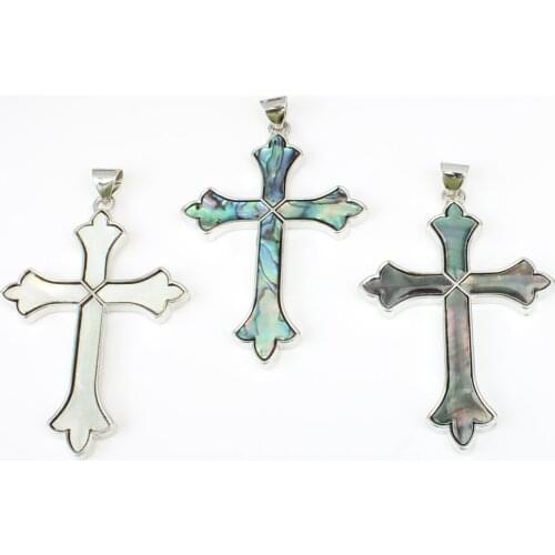 Natural Abalone Shell Reflective Cross Shape Punk Angel Satan Pendant for Charms Women Jewelry Making DIY Necklace Parts Druzy