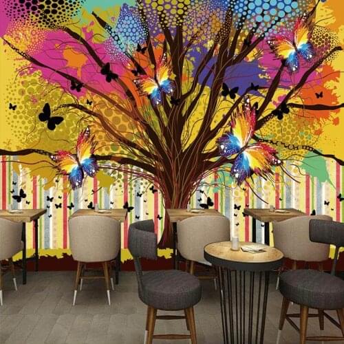Drop Shipping Photo Wallpaper Colorful Hand Painted Tree Butterfly Mural Living Room Restaurant Corridor Children Room Wallpaper