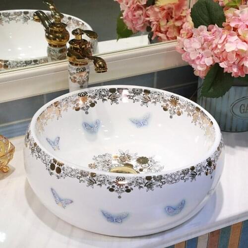 Jingdezhen factory directly art hand painted ceramic wash basins bathroom sinks round shape