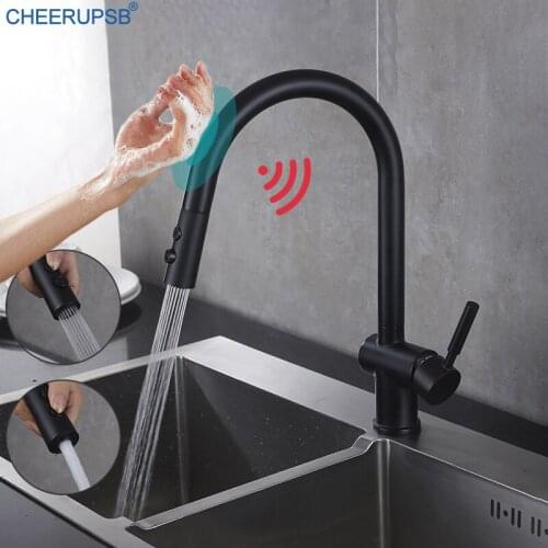 Touch Faucet Kitchen Sink Smart Sensor Black Tap Pull Down Deck Mounted Faucets Hot Cold Stream Water Mixer Taps Brass Torneiras