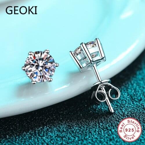 Geoki Passed Diamond Test 0.5-1 CT Perfect Cut Round Moissanite 6 Prong Stud Earrings 925 Sterling Silver Earrings Birthday Gift