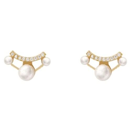 Simulated Pearl Bling Starry Clear Crystal Golden Arched Piercing Alloy Stud Earrings For Women Jewelry Accessories