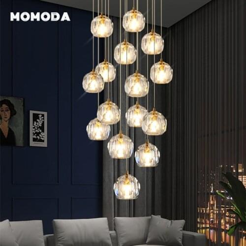 Modern LED Crystal Chandeliers Luxury Metal Brass Ball Pendant Lights Home Decor Bedroom Living Room Big Staircase Lamps Lustre