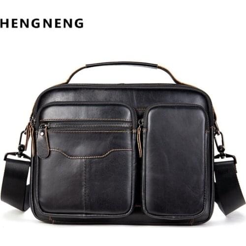 Vintage Briefcase Mens crossbody bagGenuine Leather Casual Man Handbag Fashion Shoulder Business Office Laptop 12 Inch Bag