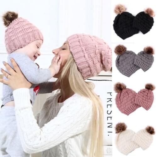 Women Girls Wool Knitted Beanies Lovely Baby Kids Winter Warm Skullies Casual Women and Girls Knitting Beanie 5 Colors