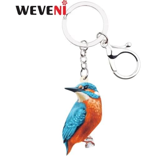 WEVENI Acrylic Alcedo Atthis Kingfisher Bird Key Chain Keychains Holder Fashion Animal Gift Jewelry For Women Girls Bag Charms