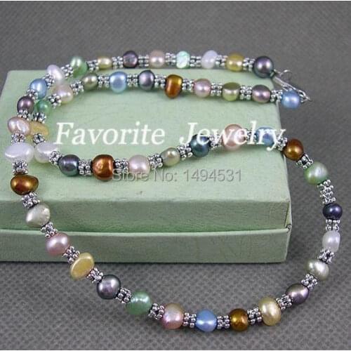 Pearl Necklace 7-8MM 18 Inches AA Mix Color Natural Freshwater Pearl Necklace Wholesale Jewelry Free Shipping