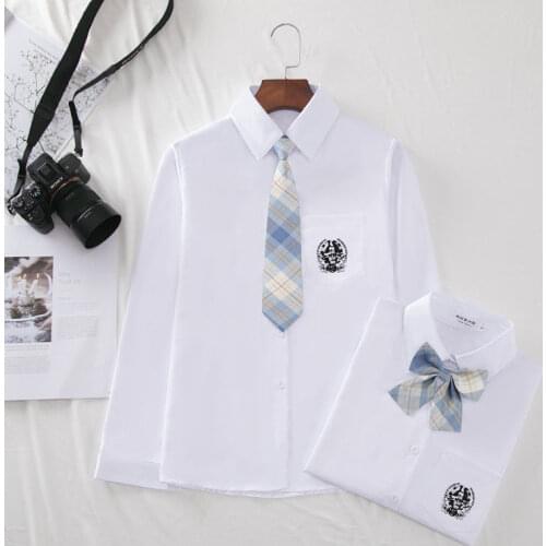 Womens Jk School Uniform Spring Autumn V-neck Casual Business Long Sleeve White Shirt Tops Blouses For Student Clothes XS-3XL