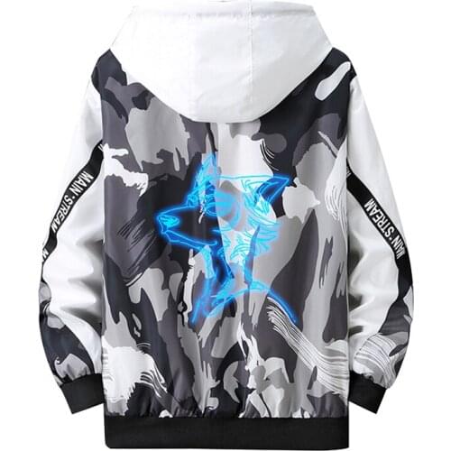 Anime Thin Jacket BEASTARS Cosplay Hoodie legoshi Haru Luminous Print Zipper Splicing Hooded Camouflage Student Summer Coat