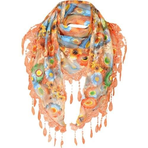 Fashion Women Lace Tassel Scarfs Floral Multicolor Print Hollow Scarf Shawl Wraps Scarves 2021 For Female Ladies Шарфы Женские