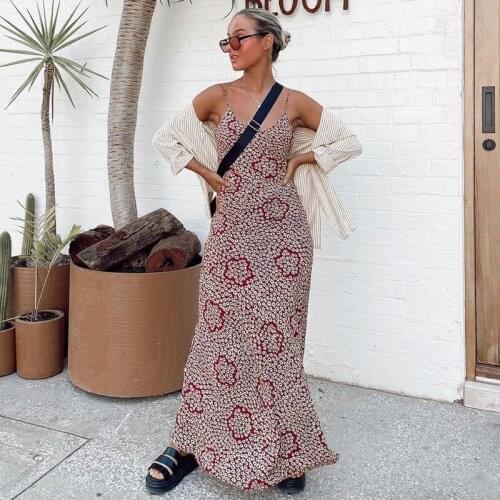 Streetwear Super Chic Retro Floral Maxi Dresses for Women Strap A-Line Long Dress 2021Summer New Fashion Elegant Lady Boho Style