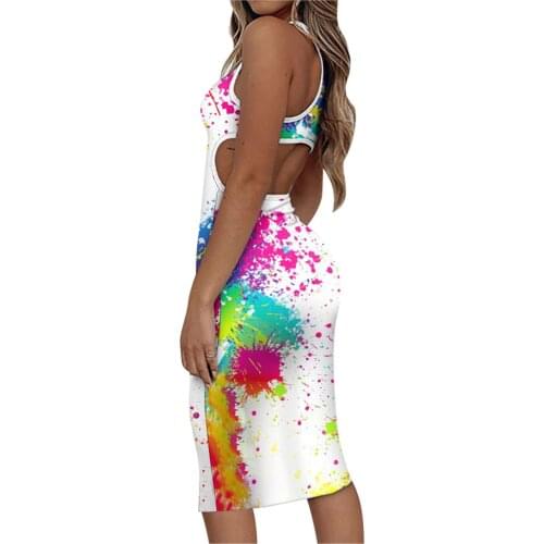 Tie Dye Summer Dress For Women Off Shoulder Sexy Party O Neck Backless Tank Bodycon Mid Calf Dresses Платье Летнее Женское 2021