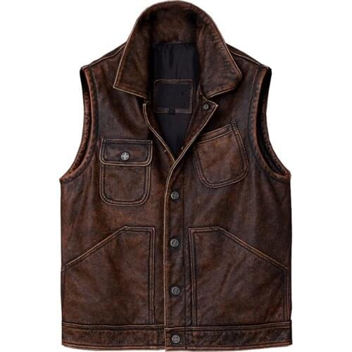Genuine Leather High Street Men Vest Cowhide Big and Tall Mens Weskit Waistcoat Spring Automotive Vest Coat For Men Streetwear