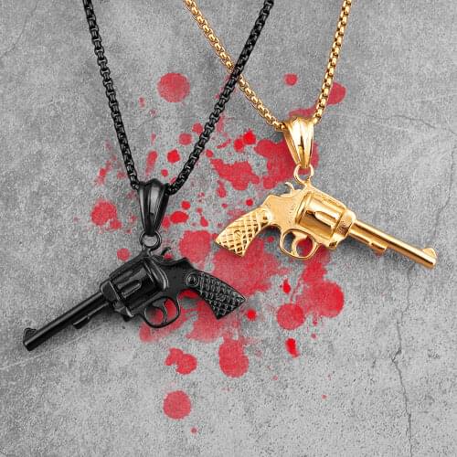 Gold Black Revolver Gun Men Necklaces Pendants Chain Punk for Boyfriend Male Stainless Steel Jewelry Creativity Gift Wholesale