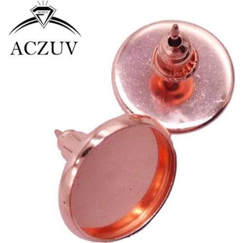 1000pcs/Lot 8mm 10mm 12mm 14mm 16mm Rose Gold Color Bezel Earring Blanks Base Stud Post with Bullet Stopper Backs BES005