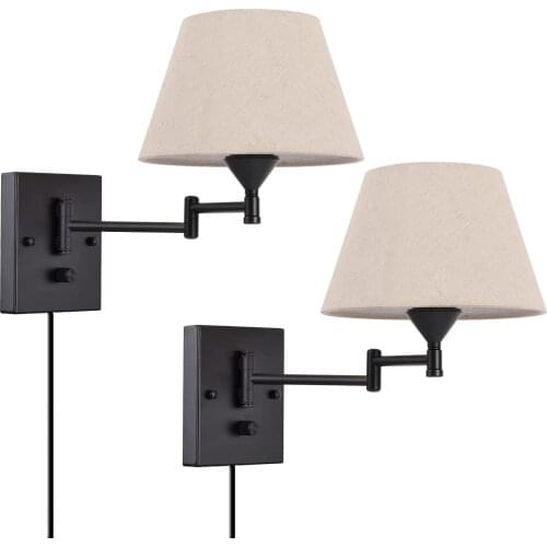 2 wall lamps (adjustable rocker arm with power cord plug) bedroom curtain