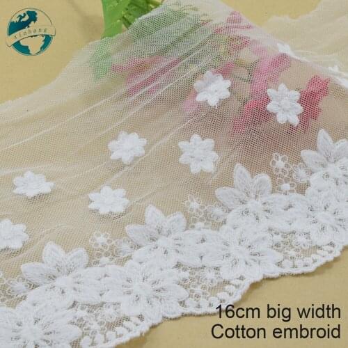 3yards 16cm white lace cotton embroid lace sewing ribbon fabric guipure diy trims warp knitting DIY Garment Accessories#3190