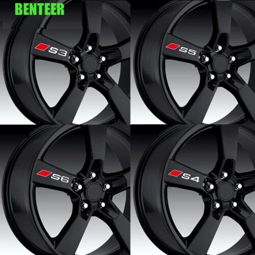 4pc Car Rim Sticker For Audi Sline Quattro A1 A3 A4 A5 A6 A7 A8 Q3 Q5 Q7 TT SQ3 SQ5 SQ7 S1 S2 S3 S4 S6 S8 TT B8